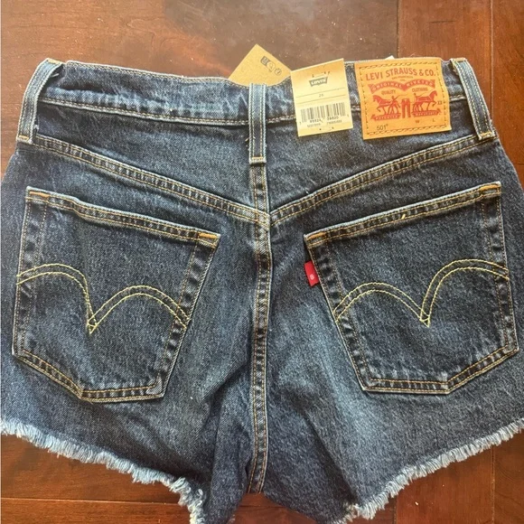 Levi's Women's Distressed Dark Blue Jean Shorts - Picture 2 of 2